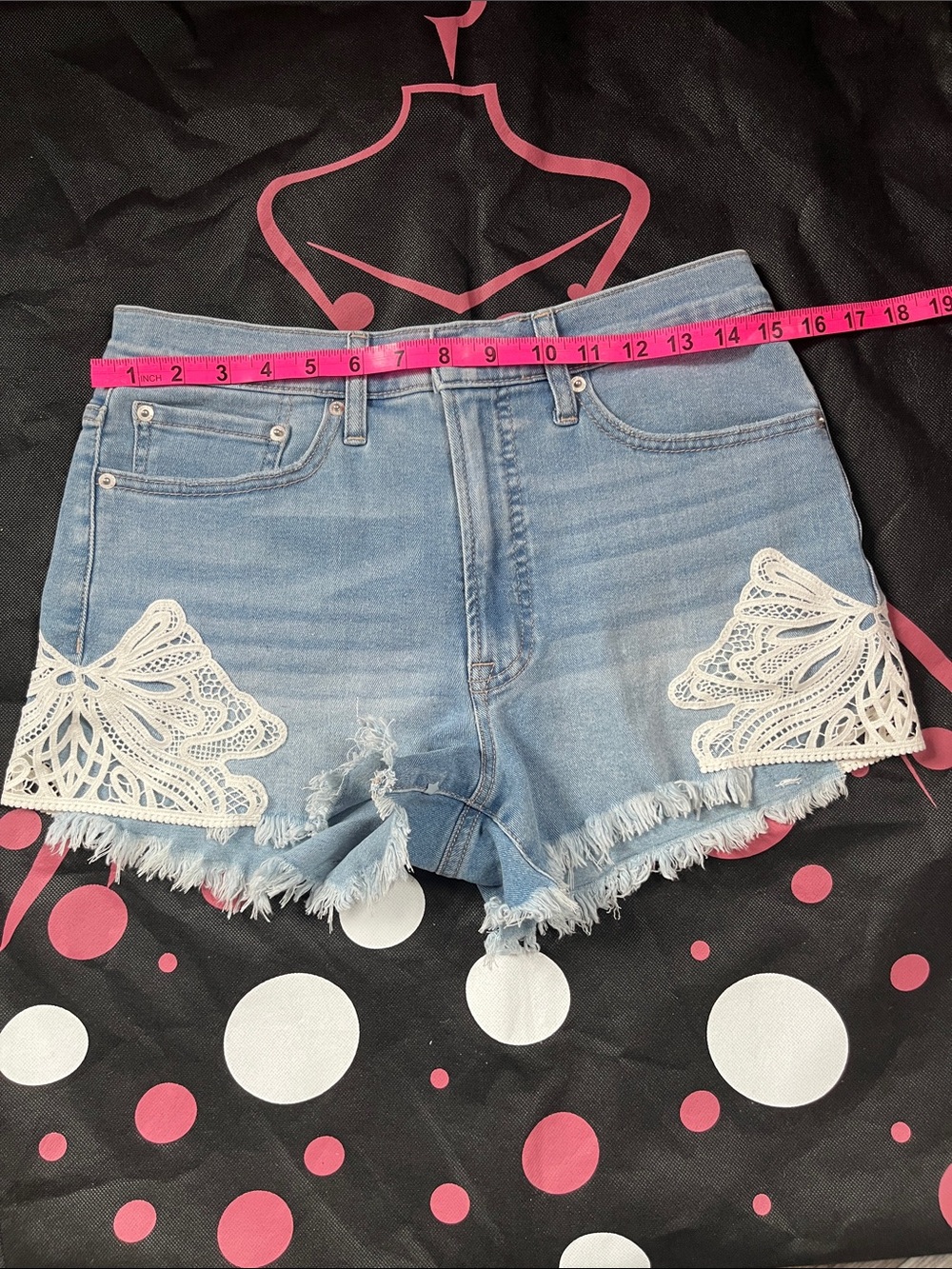 Jessica Simpson Light Blue Denim Shorts with White Lace Appliqué